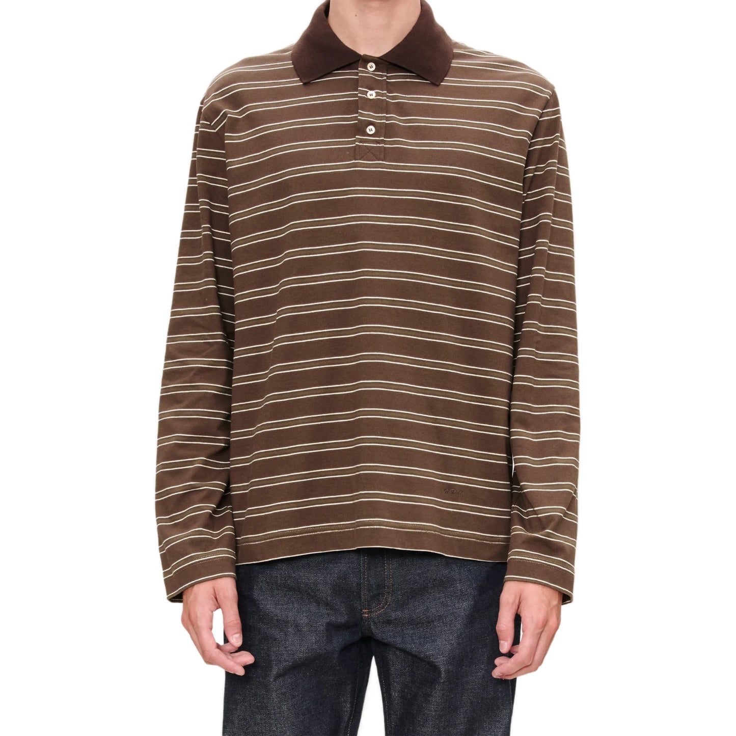 LONG-SLEEVE STRIPED POLO SHIRT MARRON