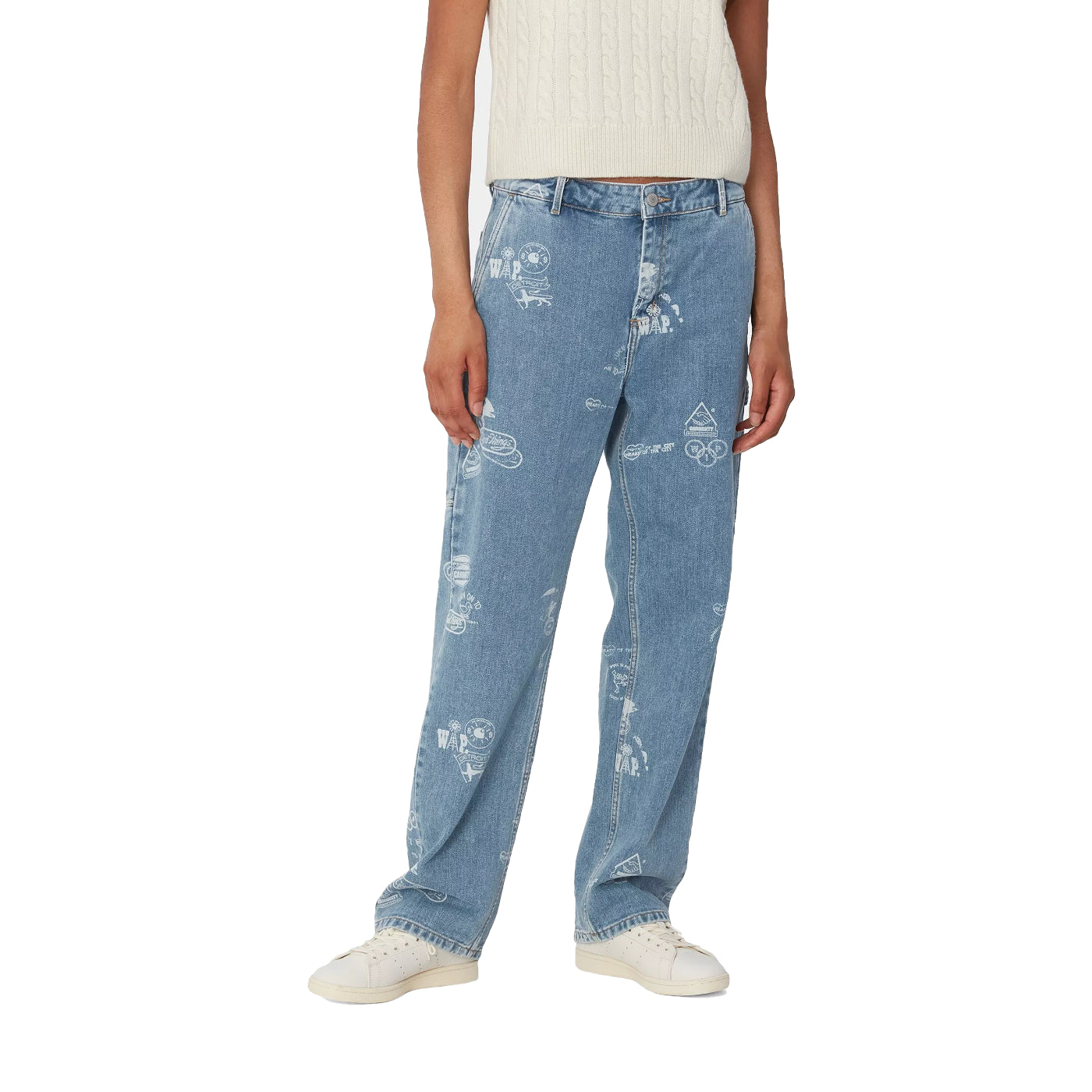 W' Stamp Pant Stamp Print, Blue (bleached)