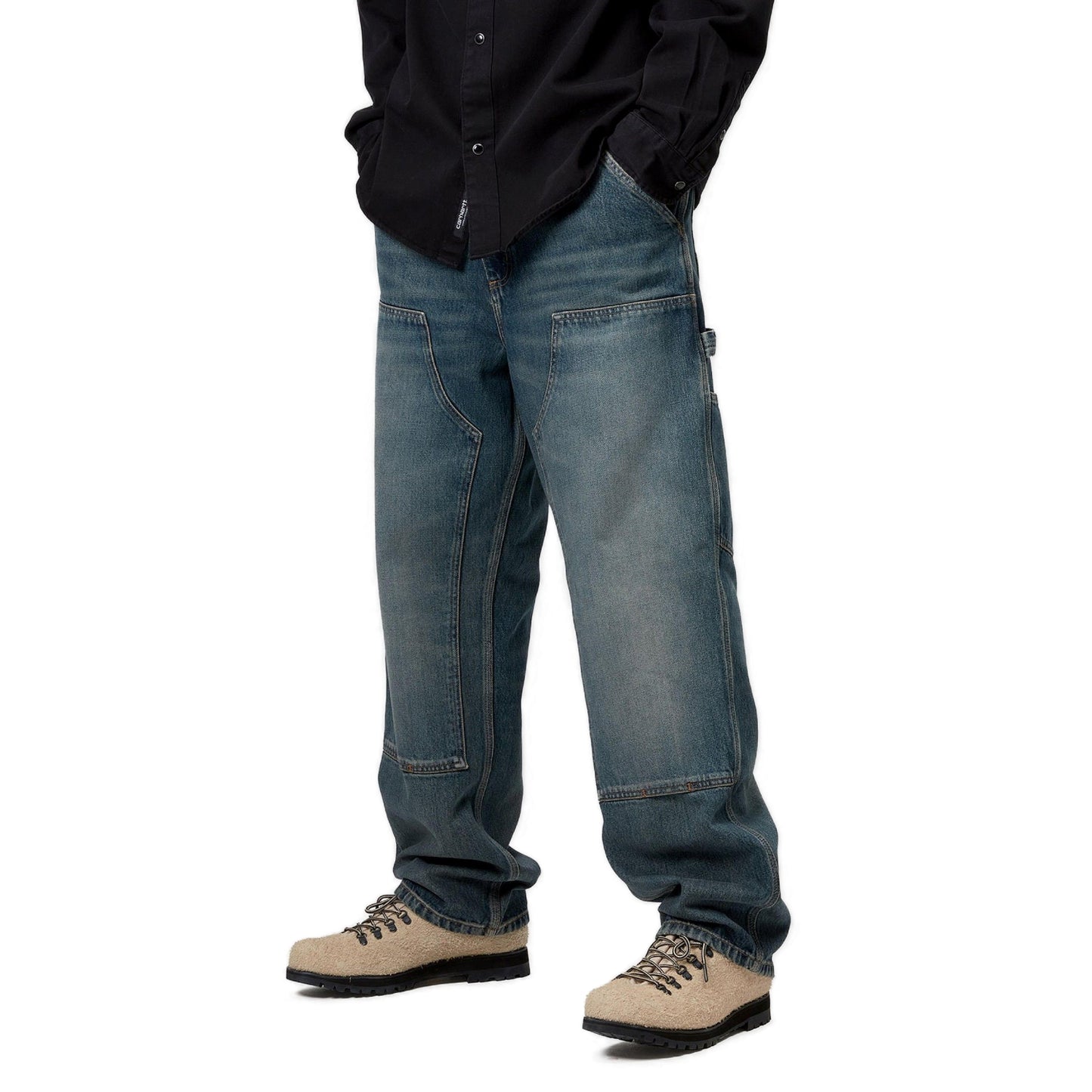 Double Knee Pant Blue Worn Used Wash