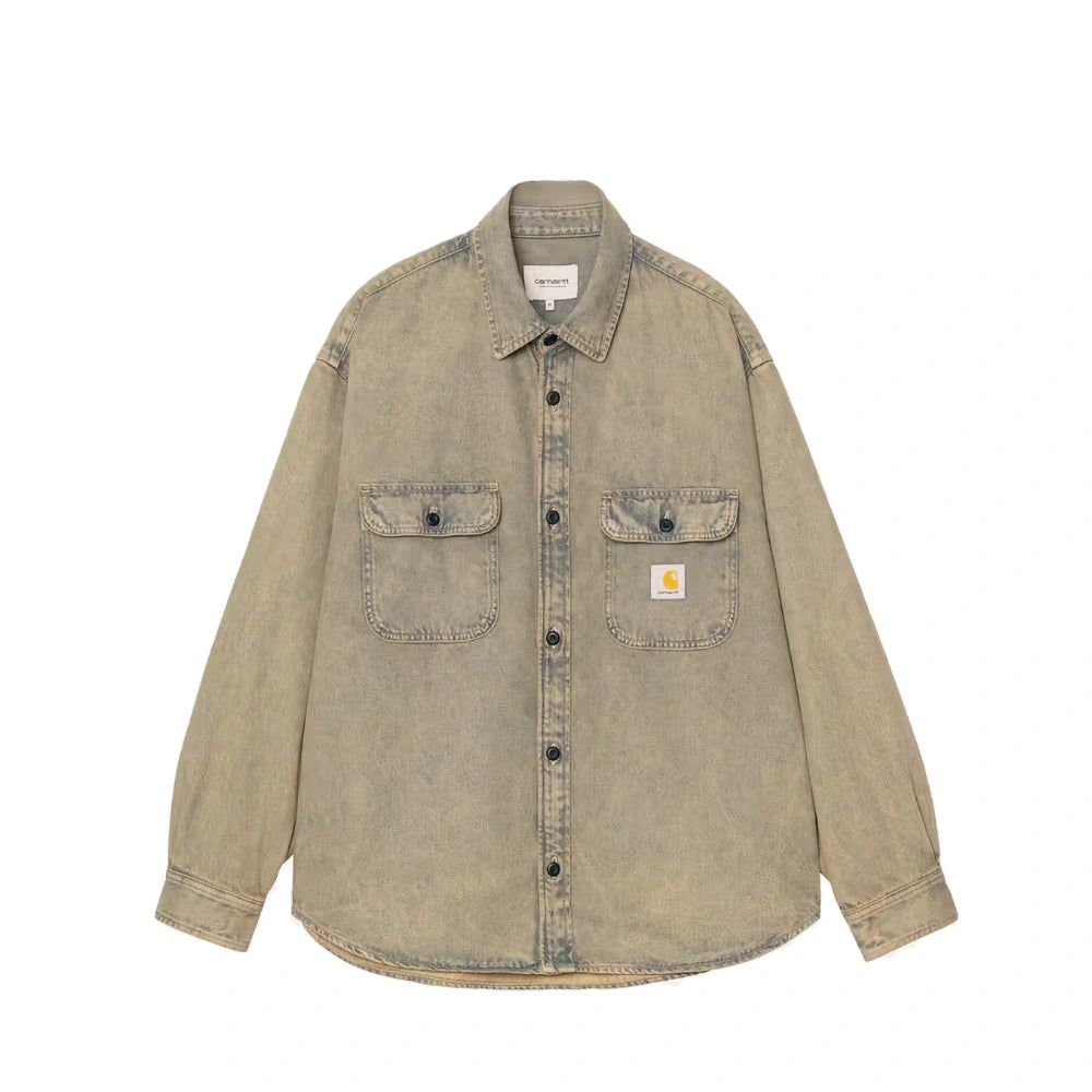 Tigan Shirt Jac Blue / Leather, Garment dyed