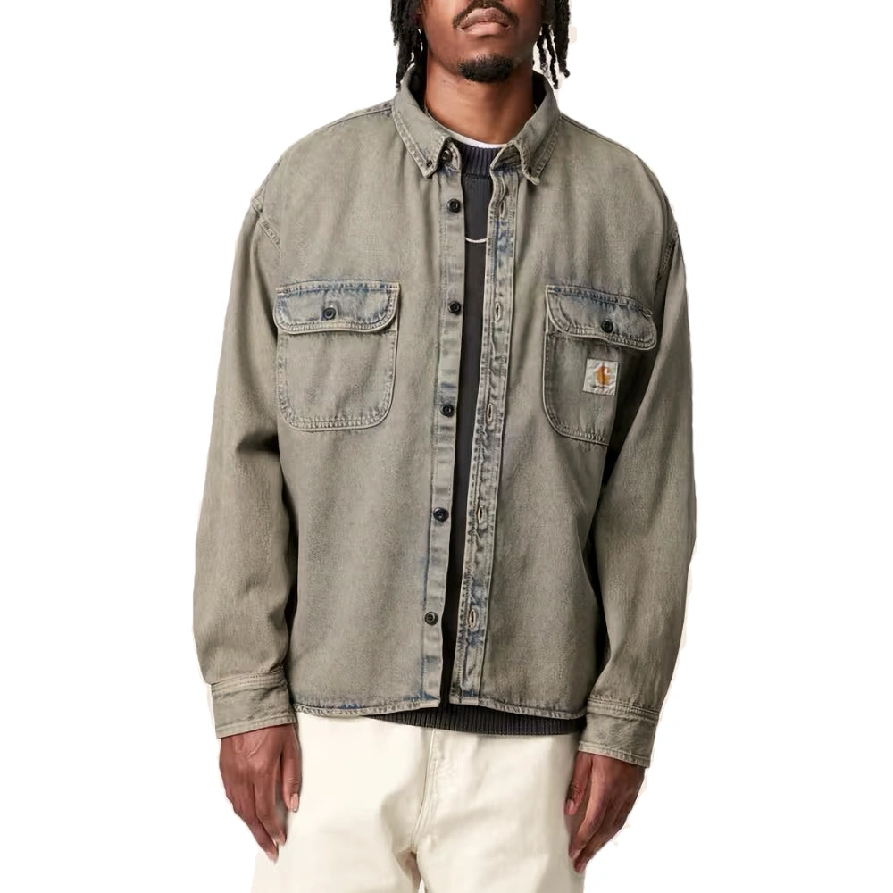 Tigan Shirt Jac Blue / Leather, Garment dyed