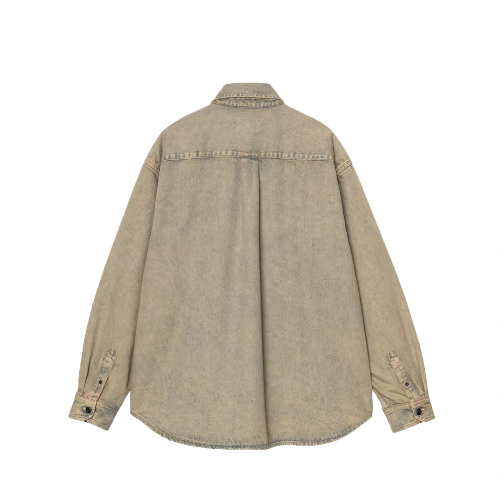 Tigan Shirt Jac Blue / Leather, Garment dyed