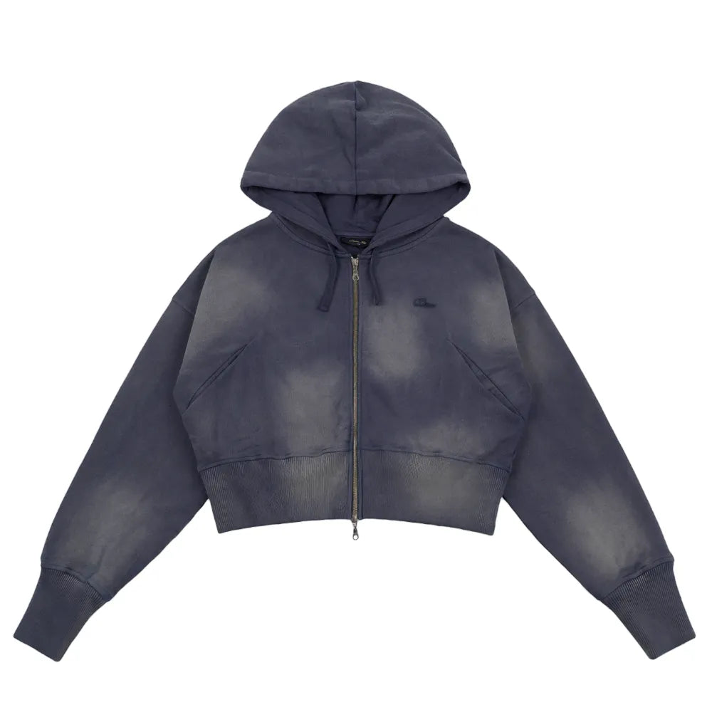 Cropped Zip Hoodie Navy Washed