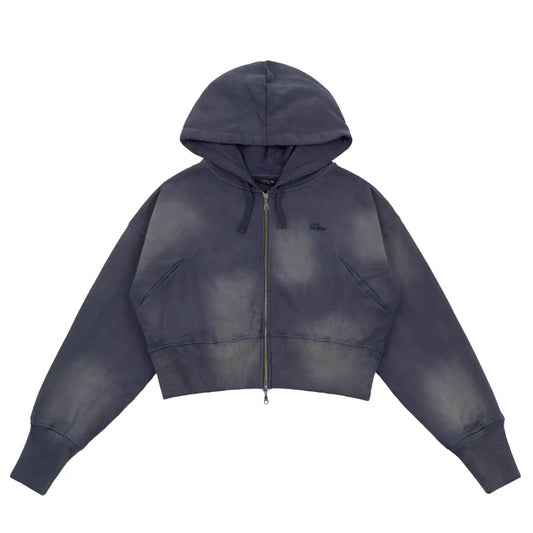 Cropped Zip Hoodie Navy Washed