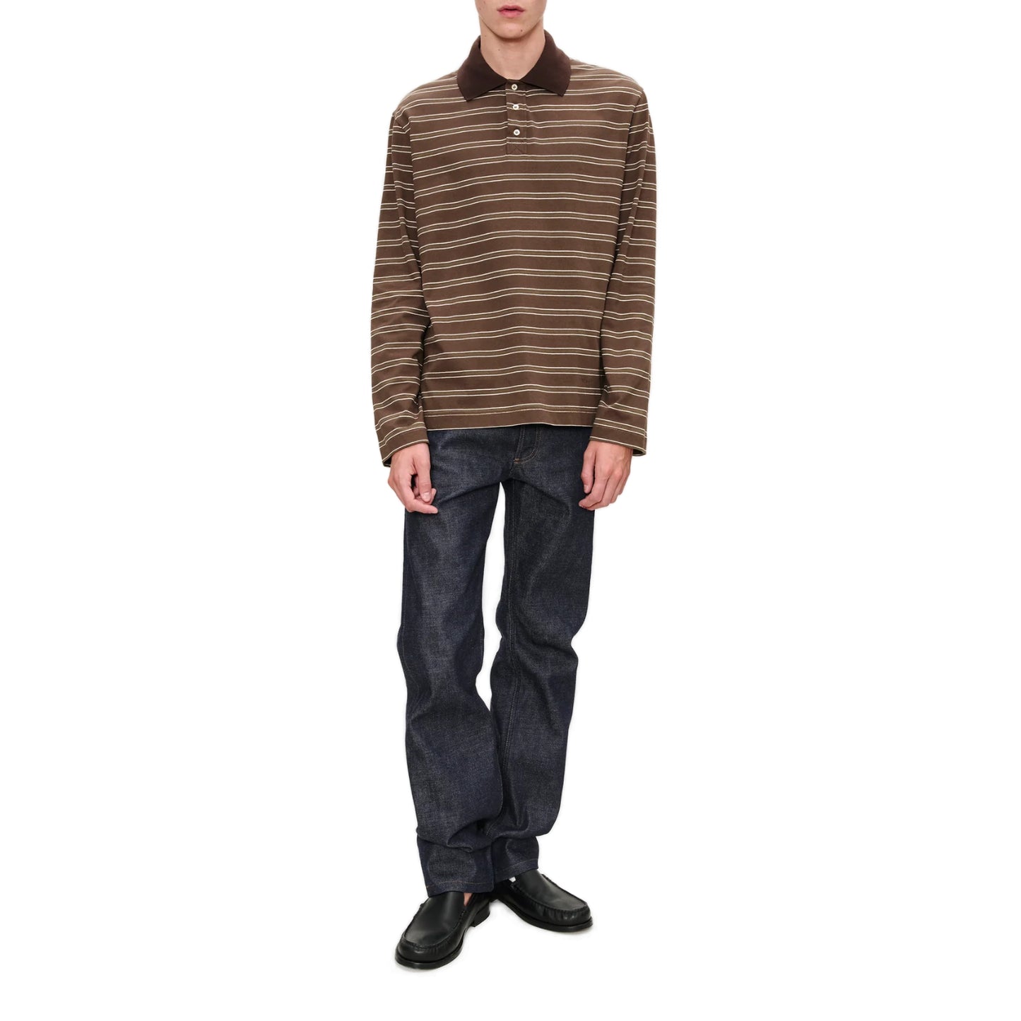 LONG-SLEEVE STRIPED POLO SHIRT MARRON