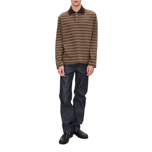 LONG-SLEEVE STRIPED POLO SHIRT MARRON