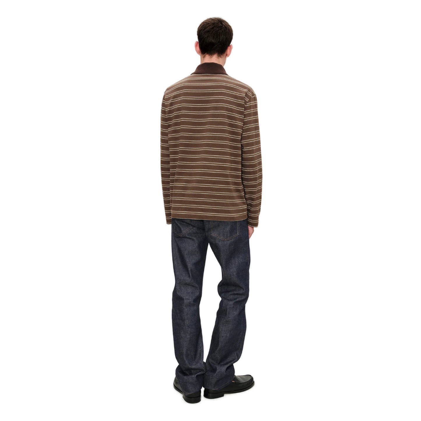 LONG-SLEEVE STRIPED POLO SHIRT MARRON