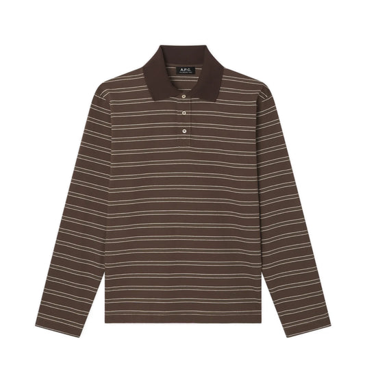 LONG-SLEEVE STRIPED POLO SHIRT MARRON