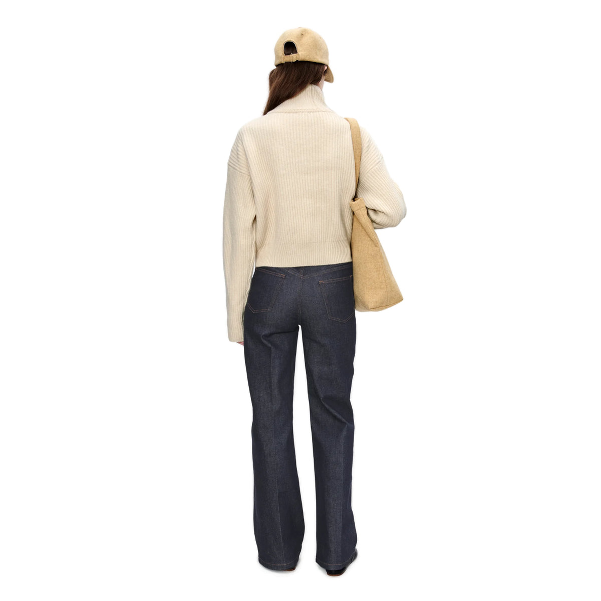 WIDE-RIB JUMPER WITH TRUCKER COLLAR ECRU