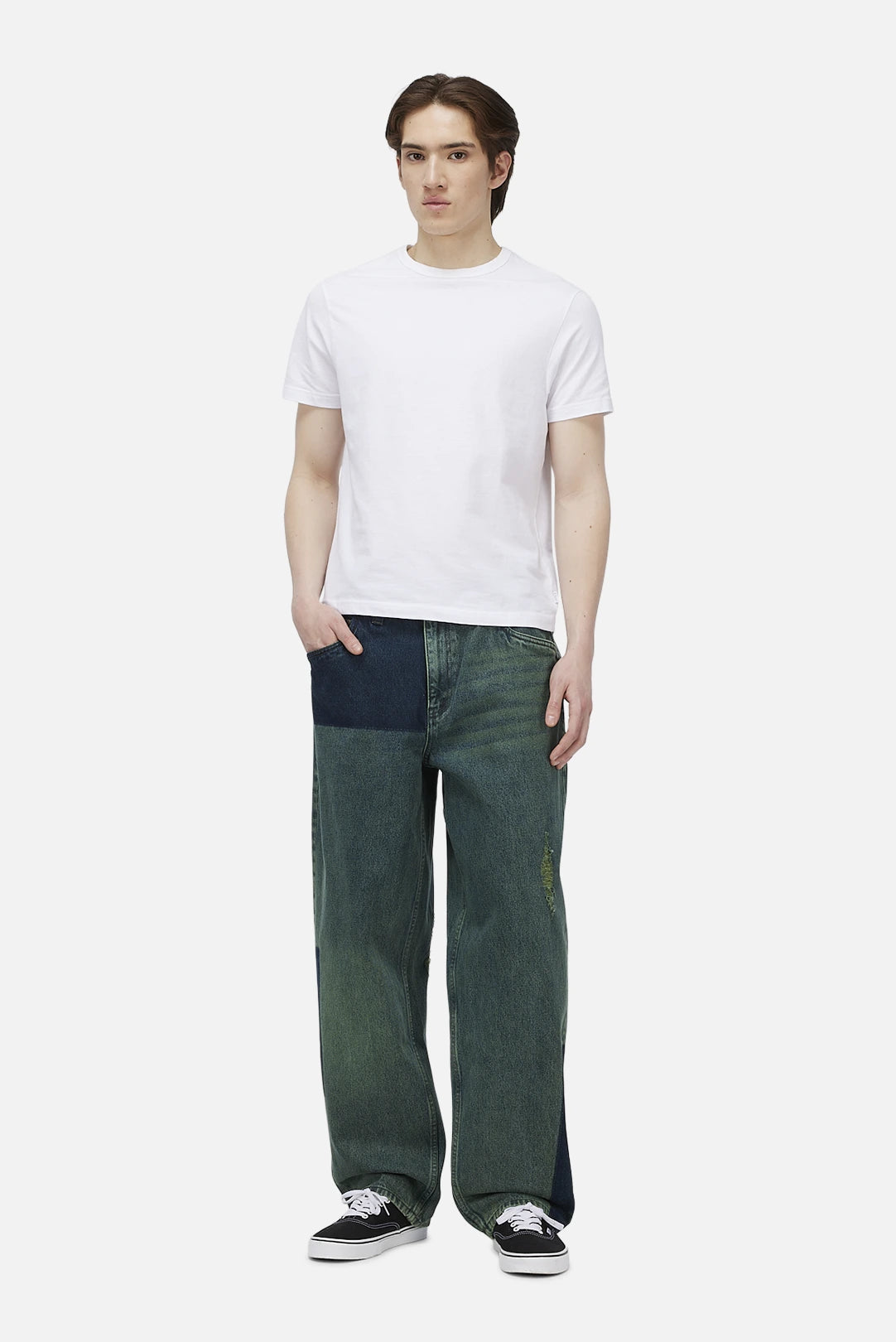 Baggy Denim Pants Distressed Green