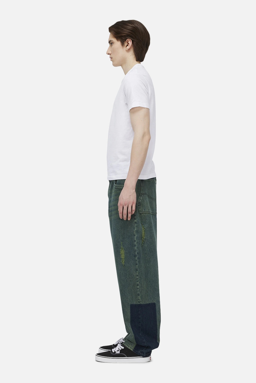 Baggy Denim Pants Distressed Green