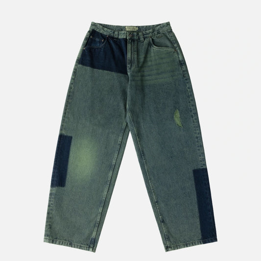 Baggy Denim Pants Distressed Green