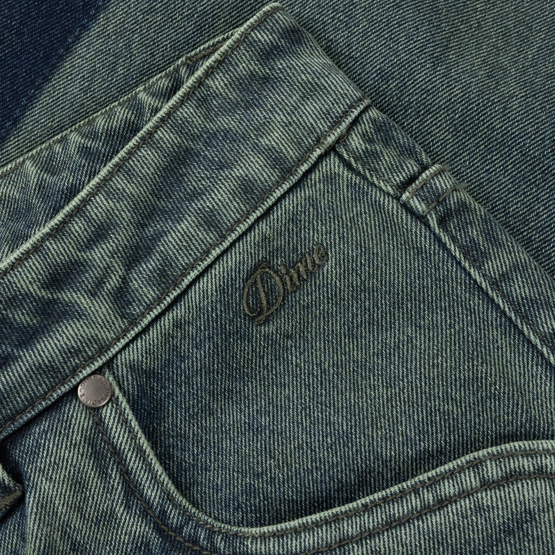 Baggy Denim Pants Distressed Green