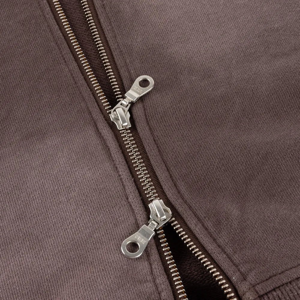 Cropped Zip Hoodie Brown Washed