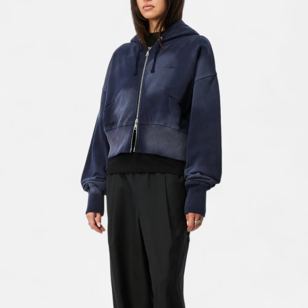 Cropped Zip Hoodie Navy Washed