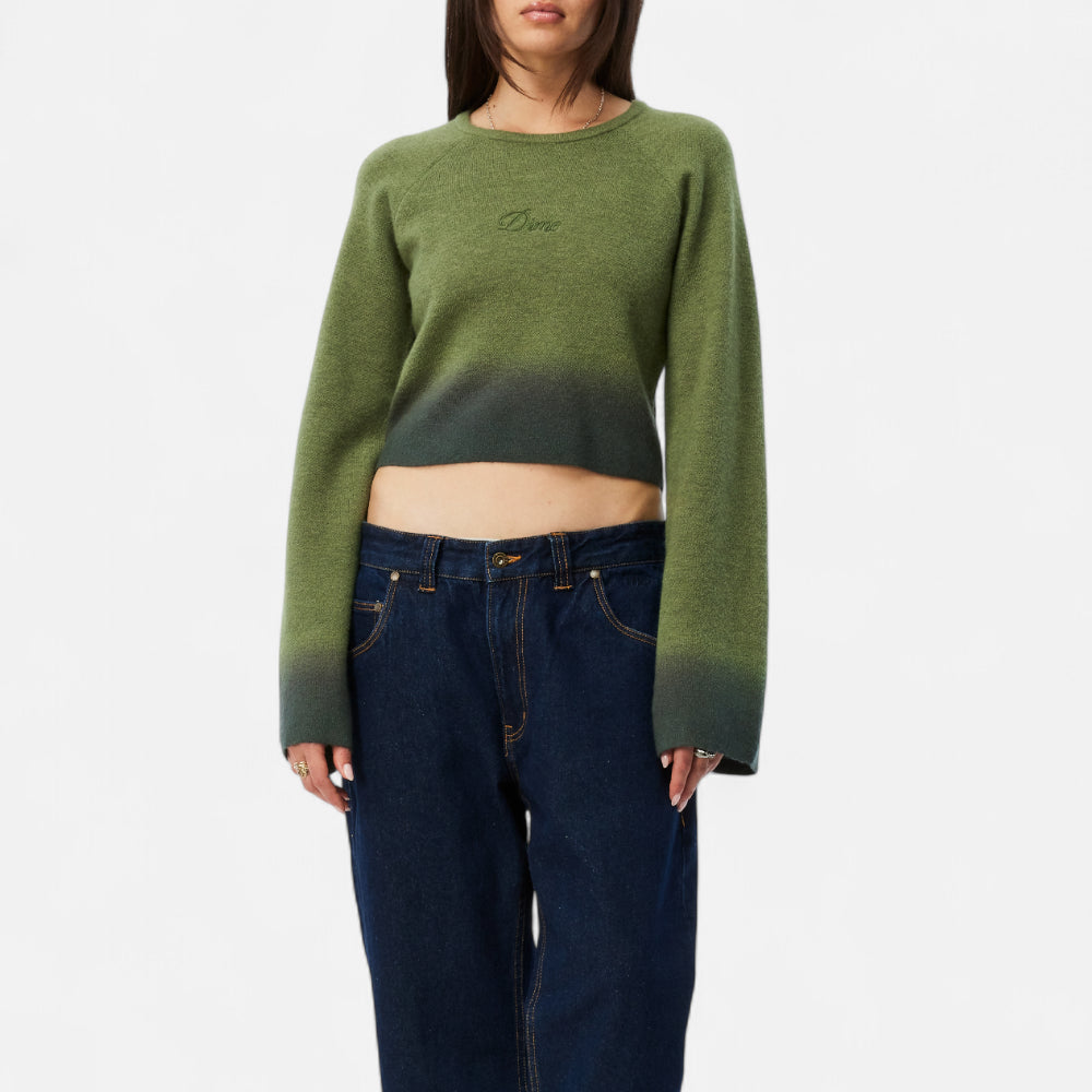 Cropped Mohair Knit Gradient Olive