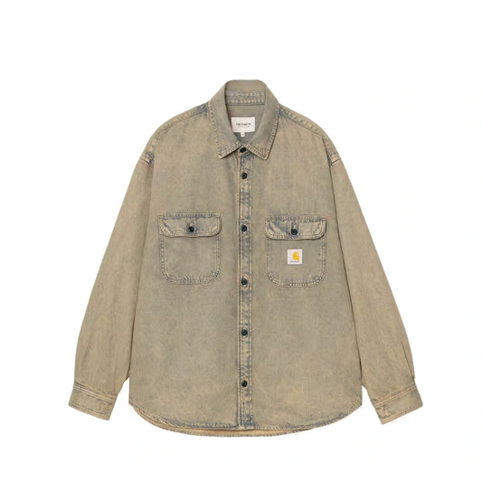 Tigan Shirt Jac Blue / Leather, Garment dyed