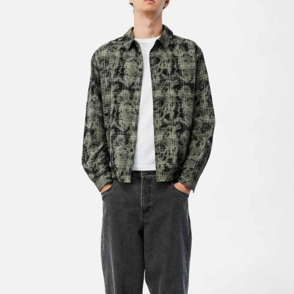 Plaid Flannel Shirt Bleached Black