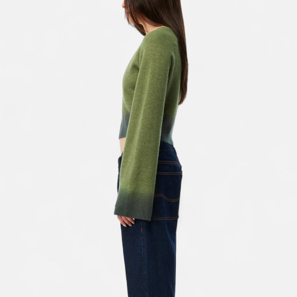 Cropped Mohair Knit Gradient Olive