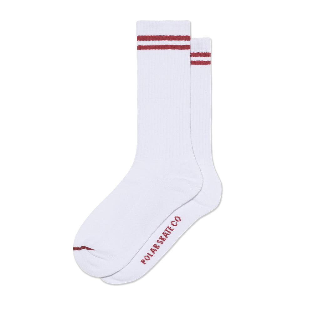 Rib Socks 2 Stripes White/Cherry