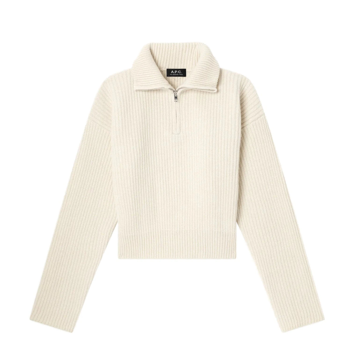 WIDE-RIB JUMPER WITH TRUCKER COLLAR ECRU