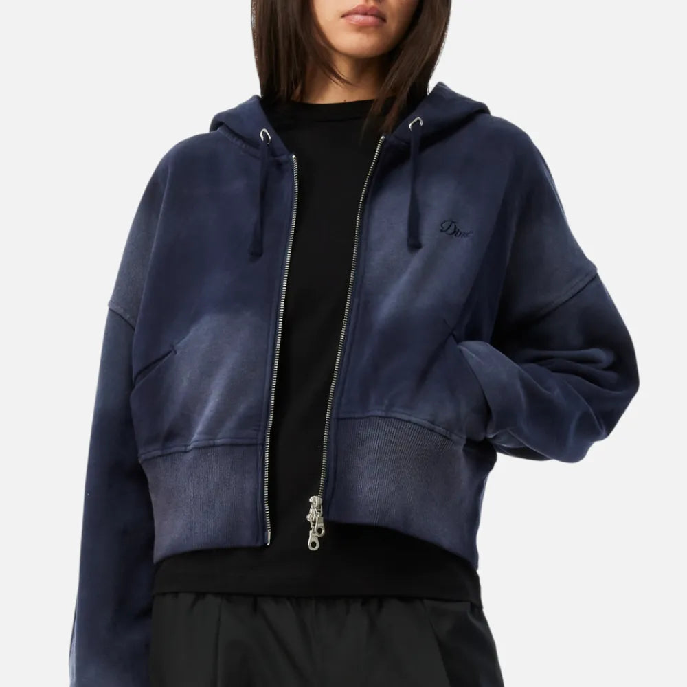 Cropped Zip Hoodie Navy Washed