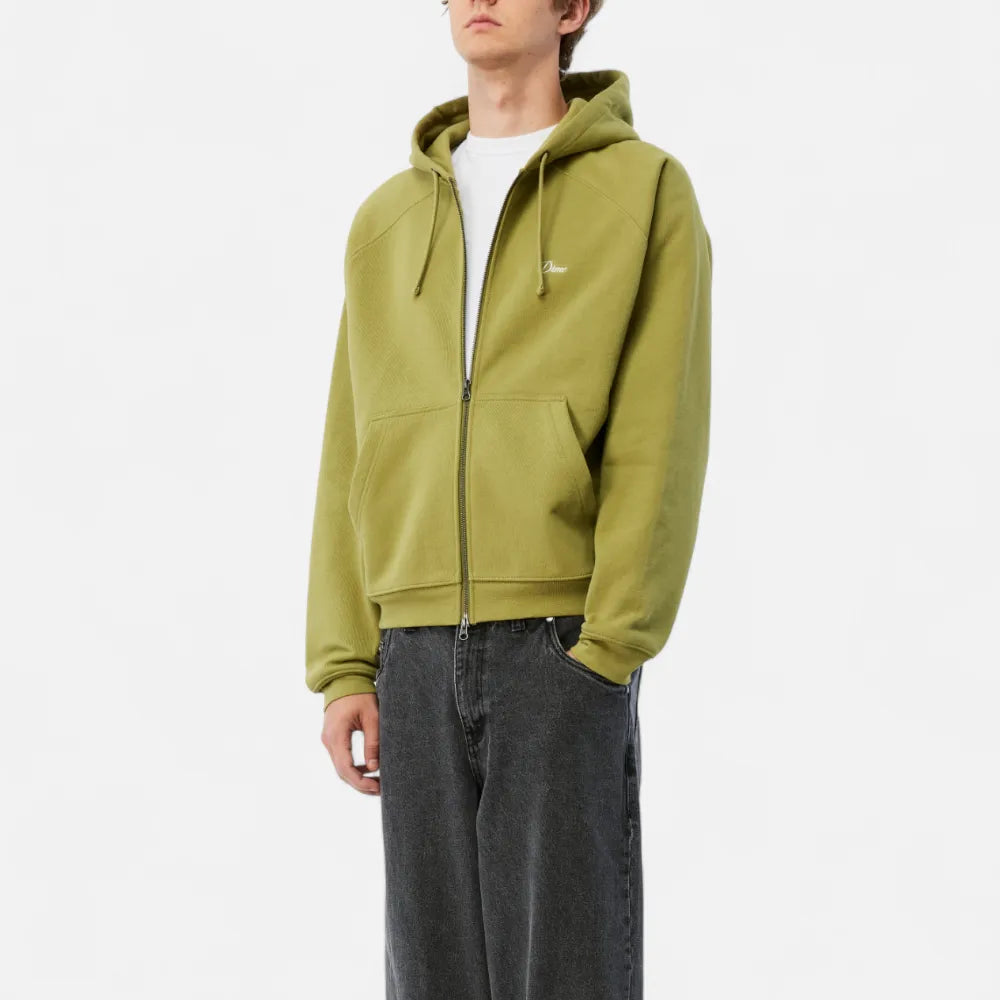 Cursive Small Logo Zip Hoodie Gold